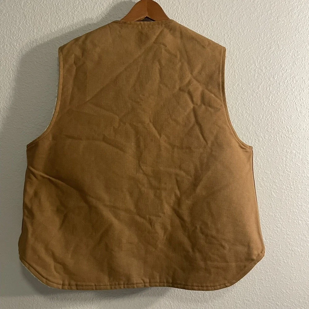 Vintage CARHARTT Brown Duck Vest Sherpa Lined 6SV Hunting USA 2XL Distressed - Picture 7 of 11